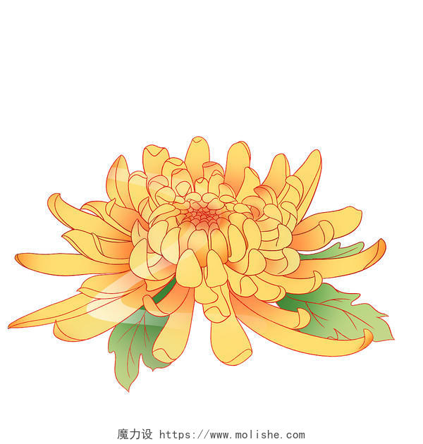 黄色菊花国潮手绘卡通重阳节元素